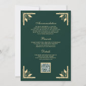 Gold Crest Monogram QR Code Smaragdgrüne Hochzeit Einladung (Rückseite)
