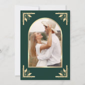 Gold Crest Monogramm Foto Smaragdgrün Hochzeit Save The Date (Rückseite)