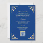 Gold Crest Monogramm QR-Code königsblau Hochzeit Einladung (Rückseite)