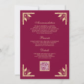 Gold Crest Monogramm QR Code Magenta Hochzeit Einladung (Rückseite)