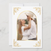 Gold Crest Monogrammfoto Weiße Hochzeit Save The Date (Rückseite)