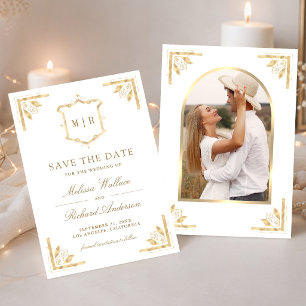 Gold Crest Monogrammfoto Weiße Hochzeit Save The Date