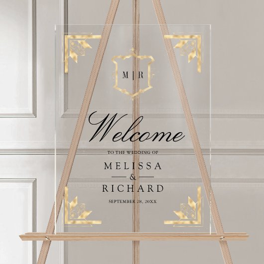Gold Crest Wedding Welcome Acrylschild