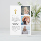 Gold Cross 3 Foto Beileid Beerdigung Dankeskarte (Stehend Vorderseite)