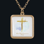 *~ Gold Cross AP35 Kommunion Christlich Blue Vergoldete Kette<br><div class="desc">(( Suche nach AP35 und AP40 für ähnliche Designs )) SIMPLE MINIMAL Design. BLAUE Wasserfarbe und GOLD BOTANISCHE Blätter auf Kreuz / Kruzifix/ SQUARE SHAPE Der Hintergrund ist WEISS mit einem leichten Aquarellfärbung von BLAU. Der Text-Schriftart ist extravagant, elegant und raffiniert Kalligraphie-Skript. Das Design ist sehr einfach und MINIMAL. Religiös...</div>