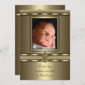 Gold Cross Baby Boy Foto Taufe Christening Einladung (Vorne/Hinten)