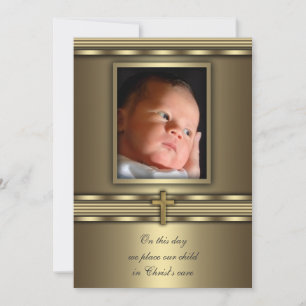 Gold Cross Baby Boy Foto Taufe Christening Einladung