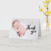 Gold Cross Baby Christening Danke Foto Karte (Gelbe Blume)