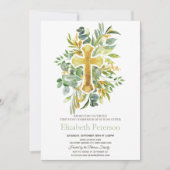 Gold Cross Blätter Erste Heilige Kommune Einladung (Vorderseite)