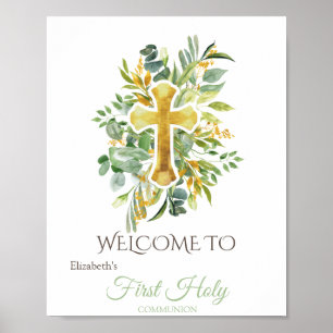Gold Cross Blätter Erste Heilige Kommune Poster