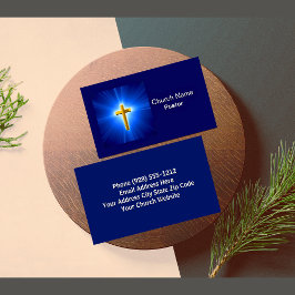 Gold Cross Blue Sky Church Pastor Business Cards Visitenkarte