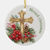 Gold Cross Bouquet Blessed Christmas Keramik Ornament (Vorne)