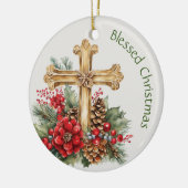 Gold Cross Bouquet Blessed Christmas Keramik Ornament (Links)