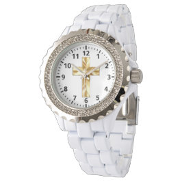 Gold Cross Custom Kristall White Enamel Watch Armbanduhr