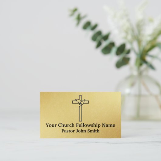 Gold Cross Dove Church Pastor Business Cards Visitenkarte (Stehend Vorderseite)