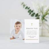 Gold Cross Foto Taufe Danke Karte (Stehend Vorderseite)