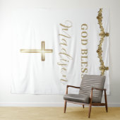 Gold Cross-God Bless Baby Custom Baptism Tapestes Wandteppich (Beispiel (Horizontal))