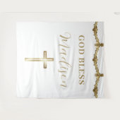 Gold Cross-God Bless Baby Custom Baptism Tapestes Wandteppich (Vorderseite (Horizontal))