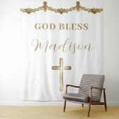 Gold Cross-God Bless Baby Custom Baptism Tapestes Wandteppich (Beispiel)