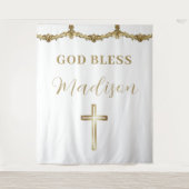 Gold Cross-God Bless Baby Custom Baptism Tapestes Wandteppich (Vorderseite)