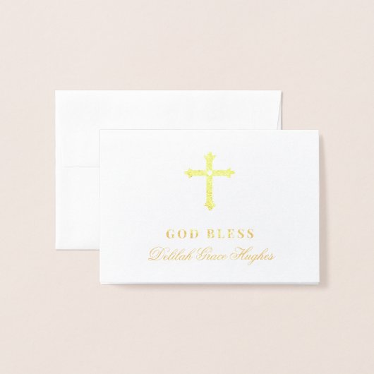 Gold Cross God Bless Baby Religiöse Taufe Folienkarte (Vorderseite mit Umschlag)