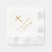 Gold Cross God Bless Baby Religiöse Taufe Serviette (Vorderseite)