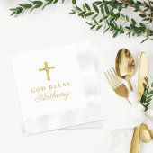 Gold Cross God Bless Baby Religiöse Taufe Serviette