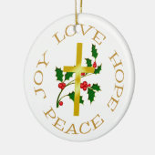 Gold Cross Holly Hope Keramik Ornament (Links)