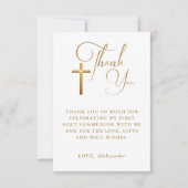 Gold Cross Kalligraphie Erstes Kommunionen-Foto Dankeskarte (Vorderseite)