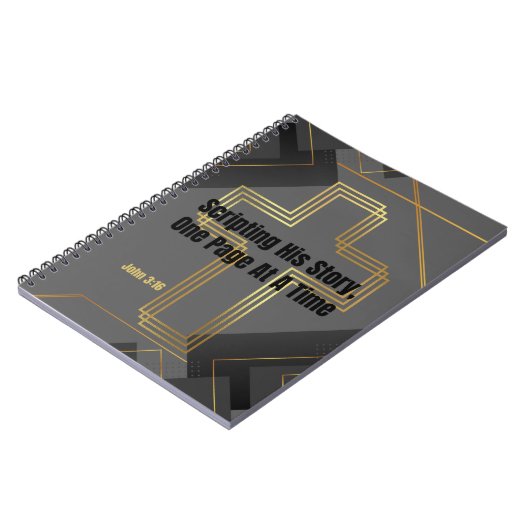 Gold Cross mit Gray Modern Design - John 3:16 Notizblock (Linke Seite)