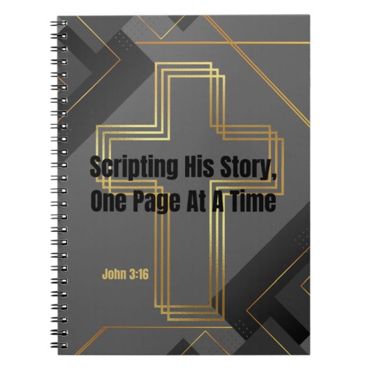 Gold Cross mit Gray Modern Design - John 3:16 Notizblock (Vorderseite)