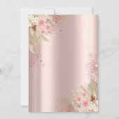 Gold Cross Pampas Grass Blume Taufen Rose Gold Einladung (Rückseite)