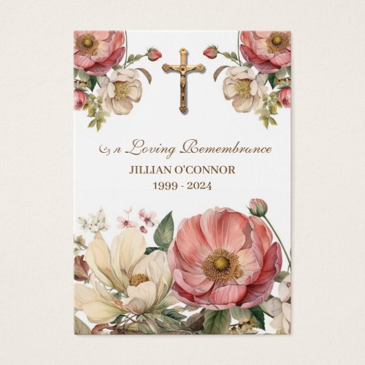 Gold Cross Rote Rosen Beileid Condolence Holcard (Vorderseite)