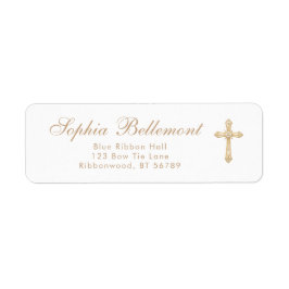 Gold Cross Simple Religious Baptism Return Address