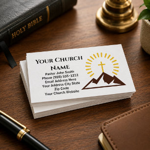 Gold Cross Sunburst Logo Church Pastor Visitenkarte
