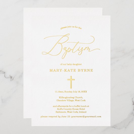 Gold Cross Taufen Elegante Ankündigung & (Vorderseite/Rückseite)