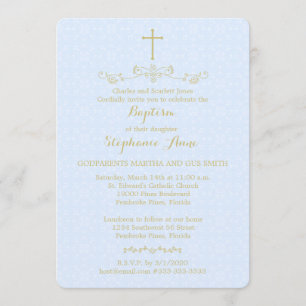 Gold Cross und Laurels in hellblau Einladung