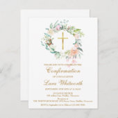 Gold Cross Watercolor Floral Confirmation Einladungspostkarte (Vorne/Hinten)