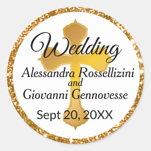 Gold Cross Wedding Siegel Sticker (Vorderseite)
