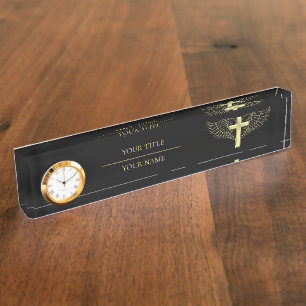 Gold Cross Wing Namensplakette