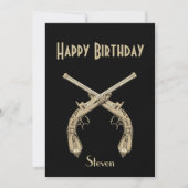 Gold Crossed Pistolen Black Birthday Party Einladung (Vorderseite)