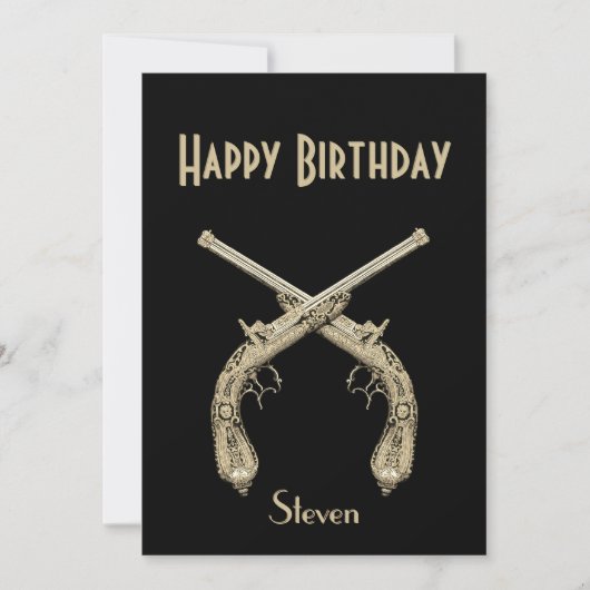 Gold Crossed Pistolen Black Birthday Party Einladung (Vorderseite)