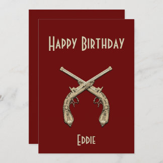 Gold Crossed Pistolen Dark Red Birthday Party Einladung