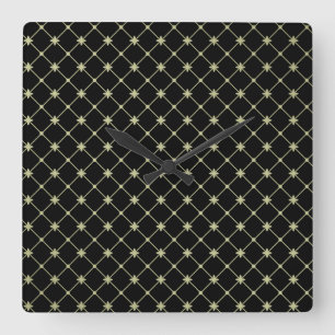 Gold Crosses on Black Wall Clock Quadratische Wanduhr