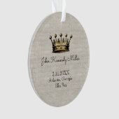 Gold Crown Baby Birth Ankündigung Keepake Linen Ornament (Vorderseite)