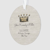 Gold Crown Baby Birth Ankündigung Keepake Linen Ornament (Vorderseite)
