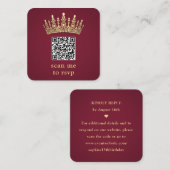 Gold Crown Burgundy Quinceañera Scan Me QR RSVP Begleitkarte (Vorne/Hinten)