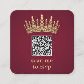 Gold Crown Burgundy Quinceañera Scan Me QR RSVP Begleitkarte (Vorderseite)