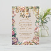 Gold Crown Diamond Blume Quinceanera Einladung (Stehend Vorderseite)