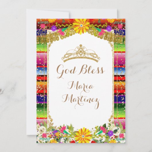 Gold Crown Mexico Floral Quinceñera Einladung (Rückseite)